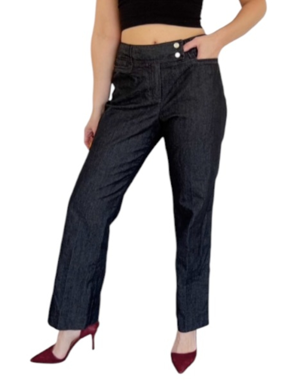 Larry Levine Petite dark gray cotton blend boot cut trousers size 10P